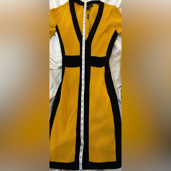 Yellow and Black Ribbed Knit Body-Con Long Sleeve Mini Dress (Size M) - Picture 13 of 13